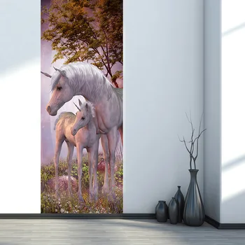 DIY Creative 3D Ușa de Perete Autocolante Sfânt Unicorn Model pentru Copii Ușa Camerei Acasă Decorare Accesorii de Mari Dimensiuni Autocolant de Perete