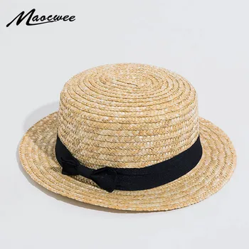 Doamna Luntraș Soare capace Panglică Rotund Plat Top plaja Paie pălărie Panama Bowknot Pălărie, pălării de vară pentru femei pălărie de paie snapback gorras