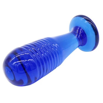 DOMI Sex Shop rezistent la apa de Cristal de Sticlă Anal Plug Dildo Anal, Dop de Fund Sex Produs Jucării Albastru