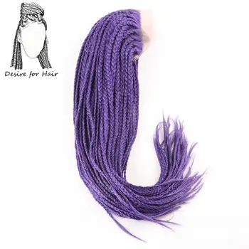 Dorința de păr 28inch 70cm mult pre împletite cutie impletituri rezistente la căldură dantelă față sintetice peruci pentru o femeie de culoare, de culoare violet