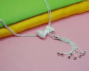 Drăguț feminin farmec bijuterii 925sterling de argint colier pandantiv arc design 46cm șarpe lanț de sex feminin clavicula colier cadou