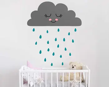 Drăguț Nor și Ploaie Perete Decal Autocolante de Vinil Pepinieră Decor Decor Acasă Pentru Copii pentru Copii Camera Copilului DIY Murală N826