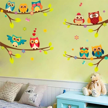 % drăguț ramură bufnita autocolante de perete pentru camere de copii, living decor acasă de desene animate de animale decalcomanii de perete diy arta murală din pvc postere cadou