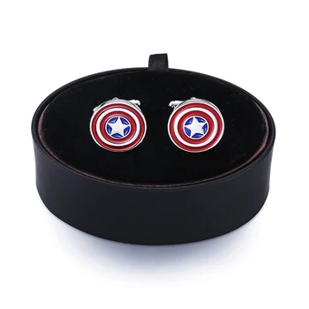 DY Noua moda super-erou Captain America Butoni negru din piele box set bărbați franceză Butoni box set transport gratuit