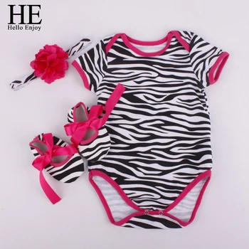 EL Salut Bucura de fetita haine de seturi de nou-născut scurt Leopard cereale baby body (Short sleeve romper + banda de păr+ pantofi)