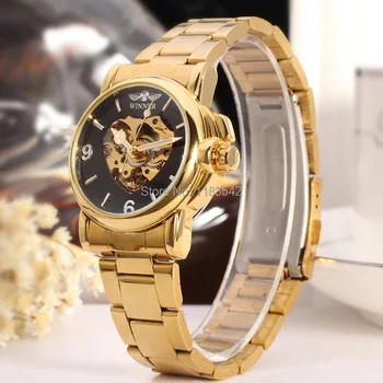 Elegant de Culoare de Aur Brățară din Aliaj de Caz, Black Dial de lux automatic ceas pentru fata cadou elegant relojes de mujer/ WRL8011M4G2