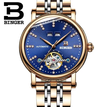 Elveția BINGER bărbați ceas de lux diamant Complet din Oțel inoxidabil, safir calitate Superioară Ceasuri de mana Mecanice B-1173-5
