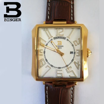 Elveția BINGER bărbați ceas de lux marca Bena Quartz rezistent la apa curea din piele Ceasuri de mana B3038-2