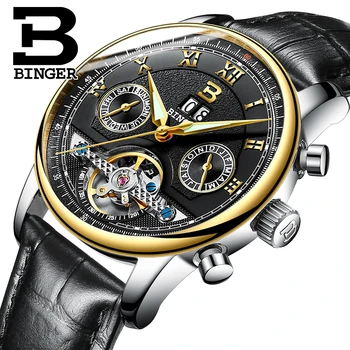 Elveția BINGER bărbați ceas de lux marca Tourbillon functii multiple Mecanic rezistent la apa Ceasuri de mana B-8603M-10