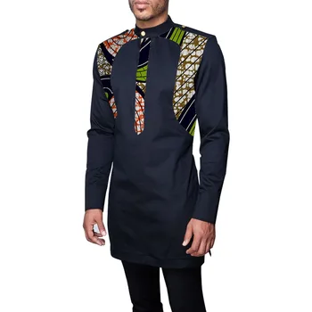 Epolete structure de forta decorate imprimare tricouri lungi pentru barbati mens slim fit Africa de barbati topuri fashion design mozaic dashiki haine personalizate