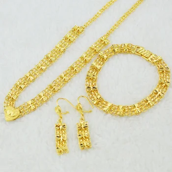Ethlyn Fermecător Etiopian design coliere si cercei si bratari seturi de Culoare de Aur bijuterii Trei buc seturi de nunta S10