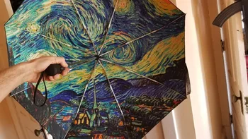 Exterior Negru Acoperire Umbrela opera de Arta Pictura de Van Gogh, Noapte Înstelată Umbrele UV Anti Umbrelă de soare 3 pliere Automata Bărbați Umbrela