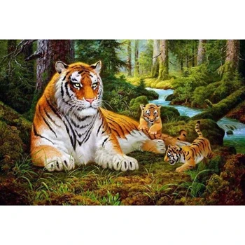Fara rama Tigri Familie Animale de BRICOLAJ, Pictura De Numere Truse de Desen Vopsea Acrilică Pe Pânză Arta de Perete Poza Pentru Decor Acasă