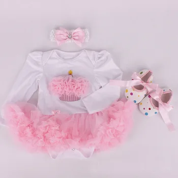 Fata copil Copil 3pcs Seturi de Îmbrăcăminte Maneca Lunga Tutu Romper Rochie/Jumpersuit+Bentita+Pantofi Bebe Petrecere, Costume de Vestido