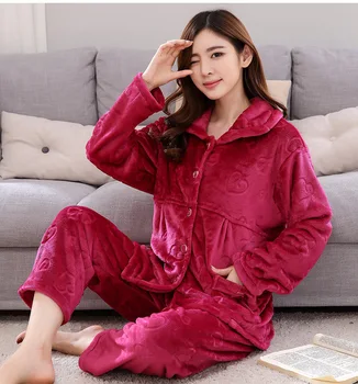 Fdfklak Femeii Sleepwear Set Pijama de Flanel de Imprimare Iarna Pijama Familie Pijama Set Costum Cald Femei Plus Dimensiune L XL XXL 3XL Q516