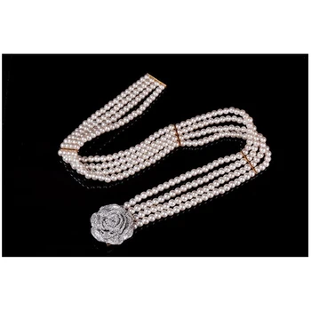 Femei de moda de argint Stras Floare curea pearl elastice curele pentru femei elastic talie Lanț pentru rochii de Mireasa bg-030