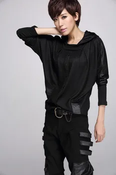 Femei de moda topuri casual teuri Plus Dimensiune Hoodie bat tricouri maneca lunga din Piele Neagra-Split Brand Sexy vrac Femeie t-shirt