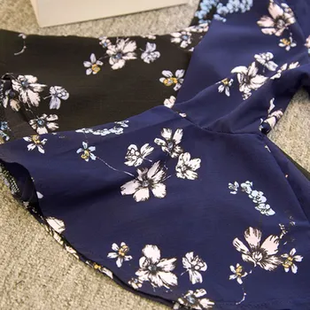 Femei Florale Șifon Bluza Flare Sleeve Shirt Doamnelor Office Cu Maneca Lunga Designer