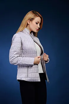 Femei iarna jacheta subtire de vata haina design elegant scurt scurt de îmbrăcăminte de sex feminin negru și gri hanorac CSM-V138