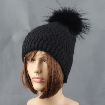 Femei iarna tricotate pălării de blană de Iepure wool Beanie femeie blană de nurcă Blană de Raton pompom pălării pentru femei căciuli