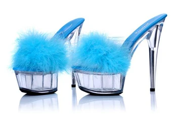 Femei Sandale de Vara Nou Alineat Cristal Transparent Super High-Toc 15 cm rezistent la apa 5cm Papuci de casă Feminin Distractiv de Blană Papuci Pantofi