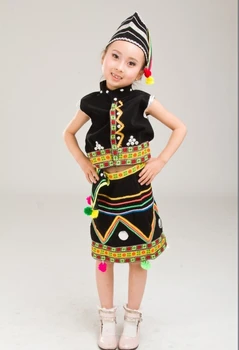 Fete Miao Îmbrăcăminte Hmong Haine Populare Chineze Dans Costum pentru Copil Costum Tradițional Chinezesc de Top, Fusta cu Pălării