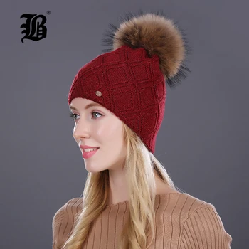 [FLB] Iarna Căciuli de blană cap pălăria pentru femei cașmir, lână de bumbac pălărie Mare Real blană de Raton pom poms Nurca blană pălărie de iarnă