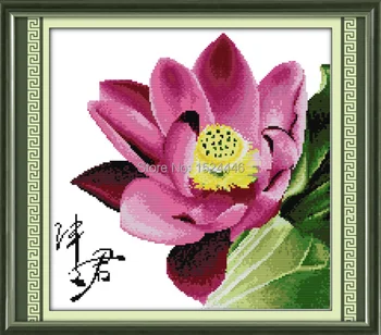 Flori de Lotus lacul cu nuferi diy picturi Numărat Imprimate pe panza DMC 11CT 14CT cruciulițe kituri de lucru Manual Seturi de broderie