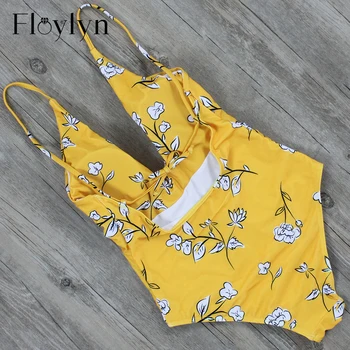 Floylyn Vara 2018-O Bucată De Costume De Baie Floral Adânc-V Costum De Baie Sexy Femei-O Bucată De Costume De Baie Beachwear