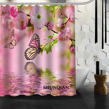 Fluture floare Perdea de Duș de Înaltă Calitate ecrane de Baie Modern, Țesătură de Poliester Personalizate cadă cortina