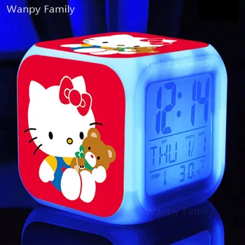 Foarte frumos Pisica Kitty Ceas Deșteptător,Stralucitoare de Culoare LED-uri Schimba Digital Ceas cu Alarmă Pentru Copil Sala Multifuncțională Ceas Deșteptător