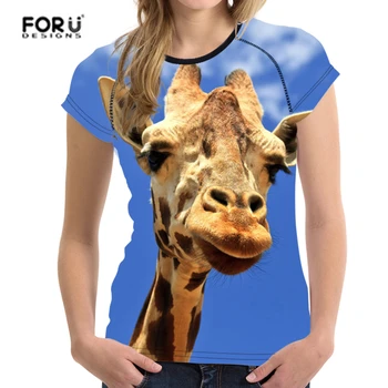 FORUDESIGNS T-shirt Femei Amuzant tricou Drăguț Trei Girafa Străin t-shirt Femei Animal Prost tricou feminina Femmes Topuri Trend