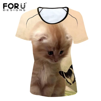 FORUDESIGNS Tricou 3D Kawaii Haine pentru Femei Model Pisica Maneca Scurta din Poliester Tricou Femei T-shirt O-gât de Fitness Casual Tees
