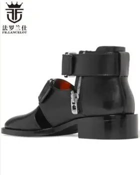 FR.LANCELOT 2018 European de vară de moda cizme a subliniat toe cizme negre din piele barbati reduceri de cizme cu toc mic motocicleta bota