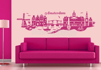 Frumos Amsterdam Skyline Autocolant Perete Olanda Oraș Decal Orașe De Artă, Design Și Construcții De Vinil Murale De Perete Amovibil DecalsLC131