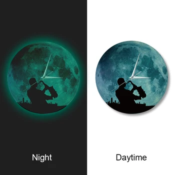 Funlife(TM) Strălucire în Întuneric Moon Ceas de Perete, Funlife Luminos Moon Ceas de Perete cu Muzica Om Autocolant Decal Ceasul de pe Perete Ceasuri