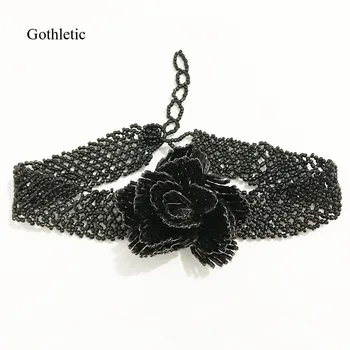 Gothletic Brand Manual Șirag de mărgele de Semințe Cravată Rose Floare Colier Guler pentru Femei Moda Bijuterii