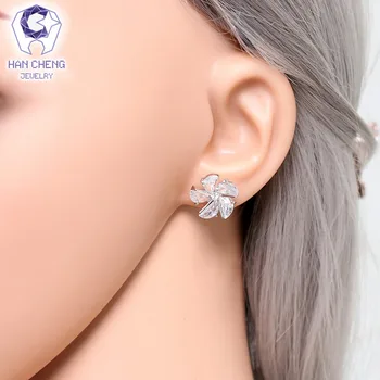 HanCheng Noua Moda Farmec Mici din Argint Placat cu Unghii AAA Zircon Bijuterie de Piatra Floare Cercei Stud Pentru Femei Bijuterii bijoux brincos