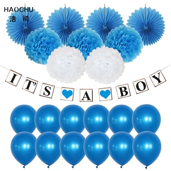 HAOCHU Copil de Dus Baloane pentru Ziua de nastere Băiat Albastru Balon Latex Copii, Botez, Petrecere de Botez Decor este Un Băiat de Hârtie Banner