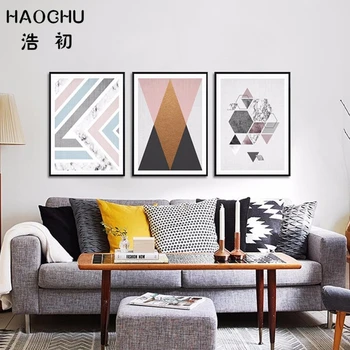 HAOCHU Moderne Nordic Minimalist Geometrice Coral Triunghiuri de Panza Pictura Abstracta de Perete Tablou Peisaj Simplu Decor Acasă