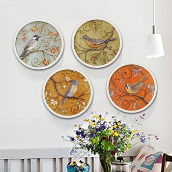 HAOCHU Țară din america de Flori Păsări Decorative Rotunde Poster de Perete Picturi Restaurant Pastorală Dormitor Vanitatea Picturi Murale