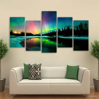 Hd Tipărite 5 Bucată de Pânză de Artă Aurora Lac de Munte Peisaj Pictura Camera de zi de Decorare Poster Transport Gratuit -92800-YP