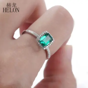 HELON 7x5mm Smarald 1.1 ct Tratat de Smarald Deschide 0.2 ct Diamante Solid 14K Aur Alb de Logodna Inel de Nunta pentru Femei Bijuterii Fine