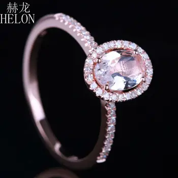 HELON Vis Morganite 5X7mm Formă Ovală Solid 14K Aur a Crescut de Logodna Deschide 0.18 ct Diamante Veritabile Nunta Bijuterii Fine Inel