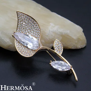 HERMOSA bijuterii rafinat design Floral zircon Placat cu aur de 24K dans de Moda broșă ST8