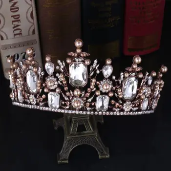 HIMSTORY de Epocă de Lux Pistol Negru Tiara Coroana Reginei European de Mireasa Diademe Bronz Mare Coroane Cosplay Ziua Păr Bijuterii