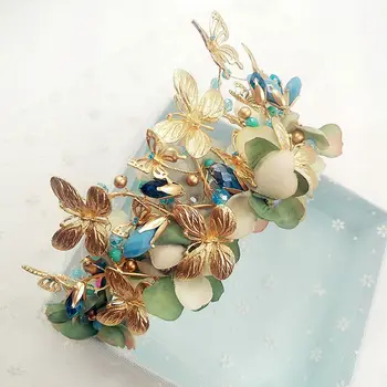 HIMSTORY Vintage Albastru Fluture Floare Tiara Coroana Baroc Regina Petrecere de Nunta, Accesorii de Par