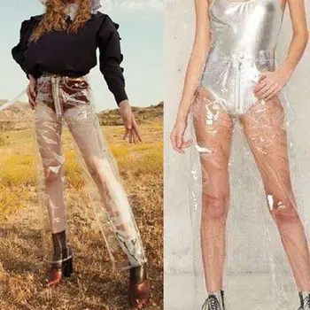 Hirigin Femei sexy moda pelerina de ploaie Transparentă largi picior pantaloni largi cu talie înaltă Casual femei femei pantaloni Pantaloni femme