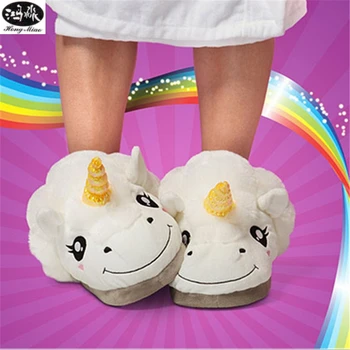 Hongmiao Copii Unicorn Papuci de Iarnă Caldă de Desene animate Pentru Fete Baieti Pluș, Papuci de Familie, Mama Fiica pantufas de pelucia