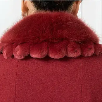 Iarna haină de lână femeii de varsta mijlocie femei guler de blană cașmir mediu-lung de lână, îmbrăcăminte exterioară plus dimensiune 5XL